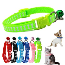XXS Dog Collar with Bell, Soft Nylon Identification Green Cat Collars with Bells for XXS Xs Small Tiny Little Pet Girl Puppy Collar Female Kitten Animal,Neck 7.5-12.5 Inch