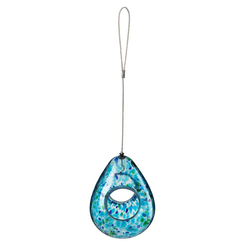Glitzhome Glass Bird Feeder for Outdoors, 6.75" H Blue Dots