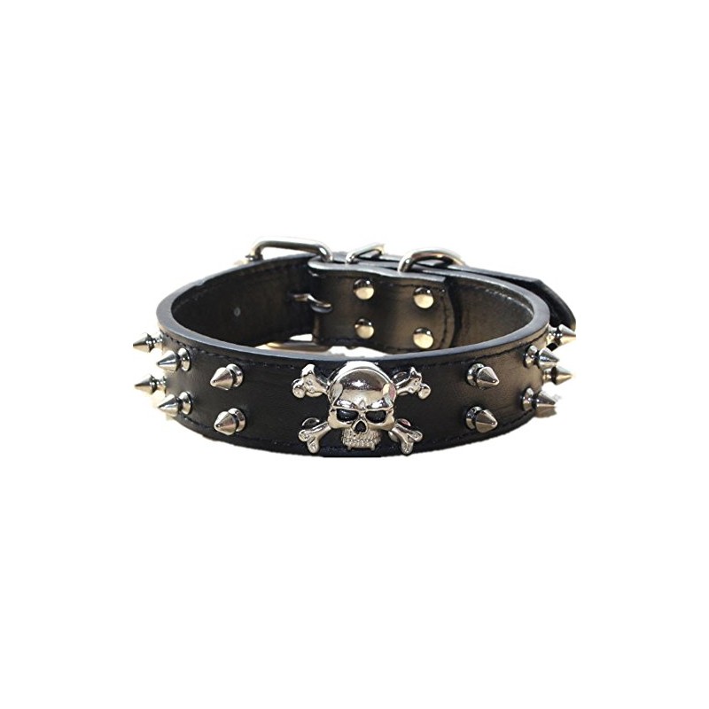 Haoyueer Spiked Studded 1.2" Wide Leather Dog Collar Chain Leash