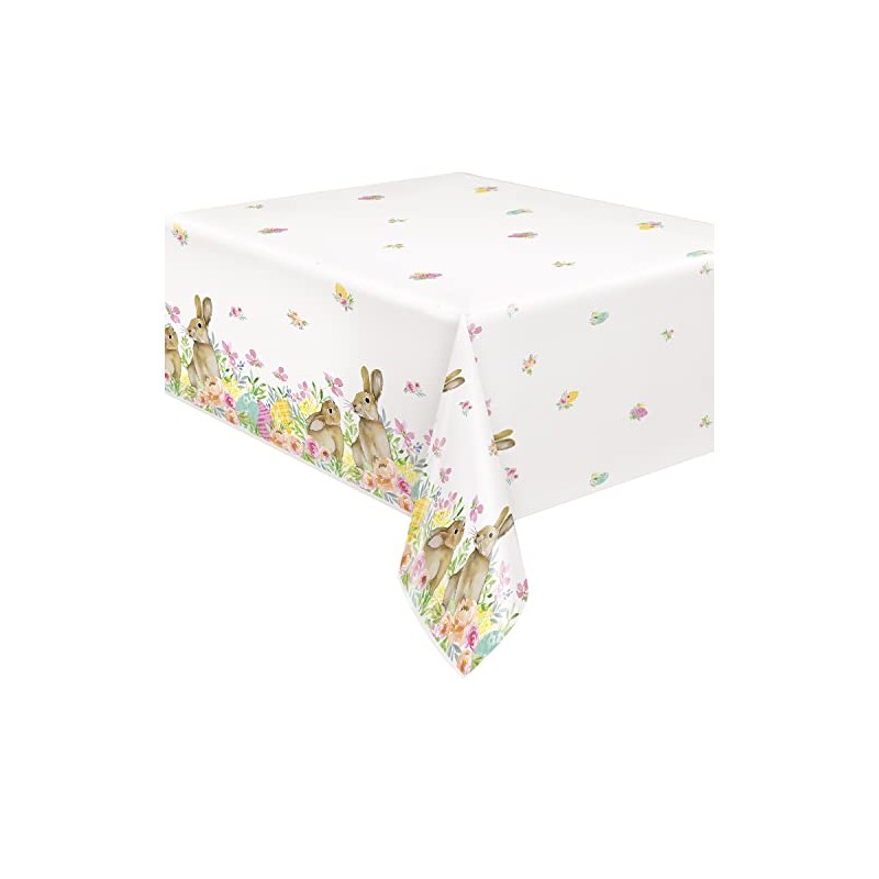 Unique 24813 Plastic Tablecloth-2.13 m x 1.37 m-Watercolour Pastel Easter