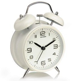 Peakeep 4 Inches Twin Bell Loud Alarm Clock for Heavy Sleepers, Backlight, Battery Operated Old Fashioned Alarm Clock for Bedrooms (3D-Dial, White)