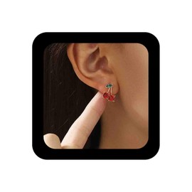 Enautoabs Cute Red Crystal Cherry Fruit Earrings CZ Fruit Basket Earrings Rhinestone Cherry Stud Earring Jewelry for Women