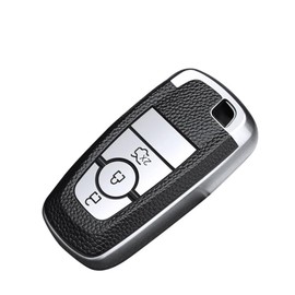 KUNIO Key Case Fits Ford Mondeo Mustang Explorer EcoSport S-Max Ranger Fiesta F150 F250 TPU Leather Texture Key Case Car Key Cover Key Protector 3 Buttons Silver
