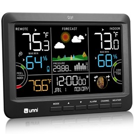 Weather Station Indoor Outdoor Thermometer Wireless, Home Atomic Clock with Large Constant Display, Inside Outside Temperature Humidity Monitor, Dew Heat Point, Barometer Black