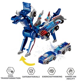 Collision Transforming Dinosaur Car Toy, Magnetic Dinosaur Transformer Car for Boys & Girls Party Favors Birthday Christmas (Blue)