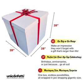 UNICONFETTI Extra Large Gift Box 28x28x28"Giant, Jumbo, White Gift Boxes with Lid for Large Gifts, Big Presents for Birthday Surprise, Special Occasions, Unique Celebrations, Not for Heavy-Duty Storage Use