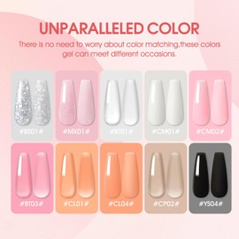 PEACECOLOR Poly Nail Extension Gel Kit, 10 Colours, 16 ml Nail Extension Gel with Base and Top Coat, Matte Slip Solution, Poly Gel Nails Set, Nail Art Kit, Manicure