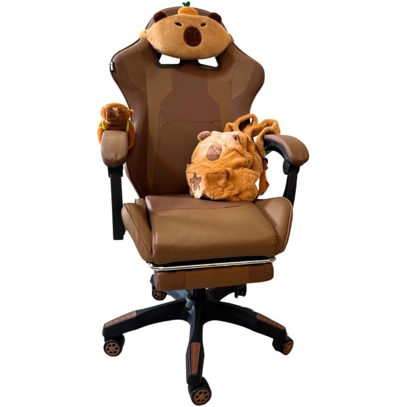 Silla Gamer Ergonómica Capibara, Ajustable en Altura, Reposabrazos Acolchados, Marrón