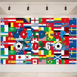 Telón de fondo de la Copa del Mundo 2026, 48 países, bandera internacional, 109 x 180 cm, decoraciones de la Copa Mundial de Fútbol, atmósfera de esta