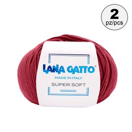 Knitting yarn 100% pure merino new wool extra fine, line super soft by Lana Gatto, made in Italy, high-quality yarn for crochet and hand knitting, 100 g, 250 metres (red - 12246, 2)