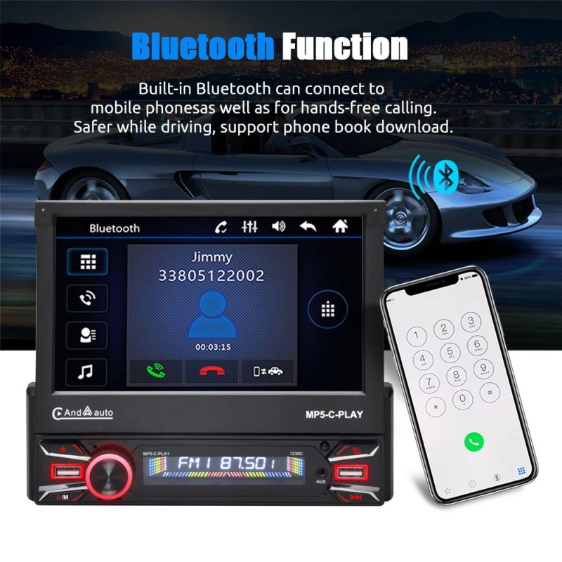 ESSGOO 7" Single DIN Car Stereo Head Unit Flip Out