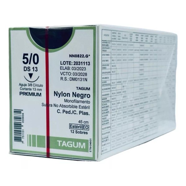 TAGUM MEDICAL Sutura Nylon 5-0 Cortante 3/8 13mm Tagum
