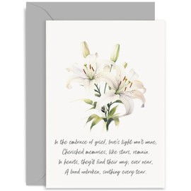Old English Co. White Lily Flower Sympathy Cards - Thinking of You Card - Loss of Mum, Dad, Friend, Husband, Wife - Condolences Card - Poem Deepest Sympathy Sorry For Your Loss Card | Blank Inside