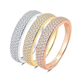 JewelryPalace 14K Yellow Rose Gold Plated 925 Sterling Silver Ring Sets, 3pcs Simulated Diamond CZ Stackable Ring Anniversary Eternity Bands for Women, Cubic Zirconia Promise Rings for Her Size 5