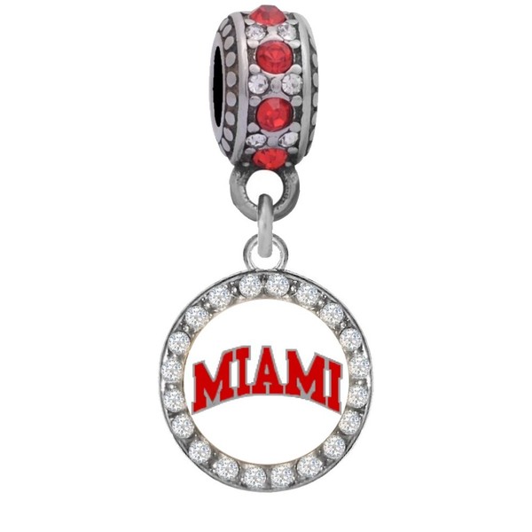 Miami University Crystal Charm Fits Most Bracelet Lines Including Pandora, Cham ilia, Troll, Biagi, Zable, Kera, Personality, and More …