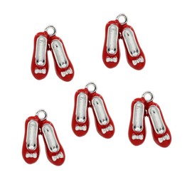 AKOAK 5 Pcs/Pack Creative Shoes Pendants Silver Alloy Tone Enamel Red Shoes charms