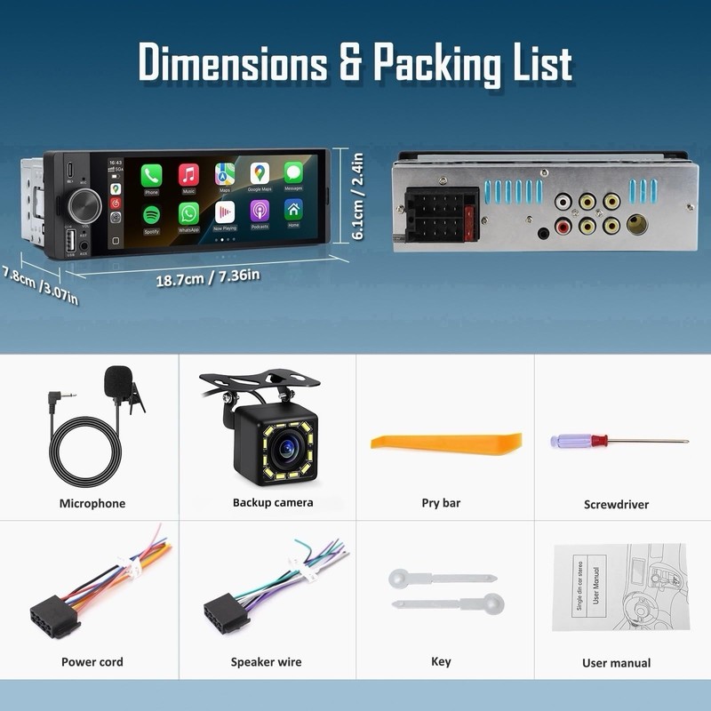 Single DIN Car Radio & Android Car Wireless with Backup