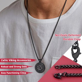FaithHeart Viking Runes Compass Necklace, Norse Runes Vegvisir Symbol Neck Charm Black Steel Nordic Necklaces for Male Gents