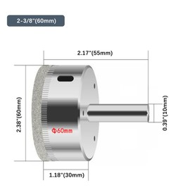Wexecon 2-3/8 Inch (60mm) Diamond Hole Saw Drill Bit Set for Ceramic Stone Metal Granite Porcelain Tile Glass Drill Bit for Bottles Pots Pack of 2 Pcs(2-3/8" (60mm)-2pcs)