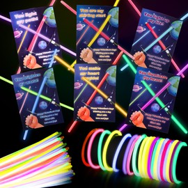 JXRYFFF 50 Pcs Glow Sticks with 24 Pcs Greeting Cards for Kids, Classroom Exchange Gifts, Party Favor Supplies, School Prizes for Boys and Girls