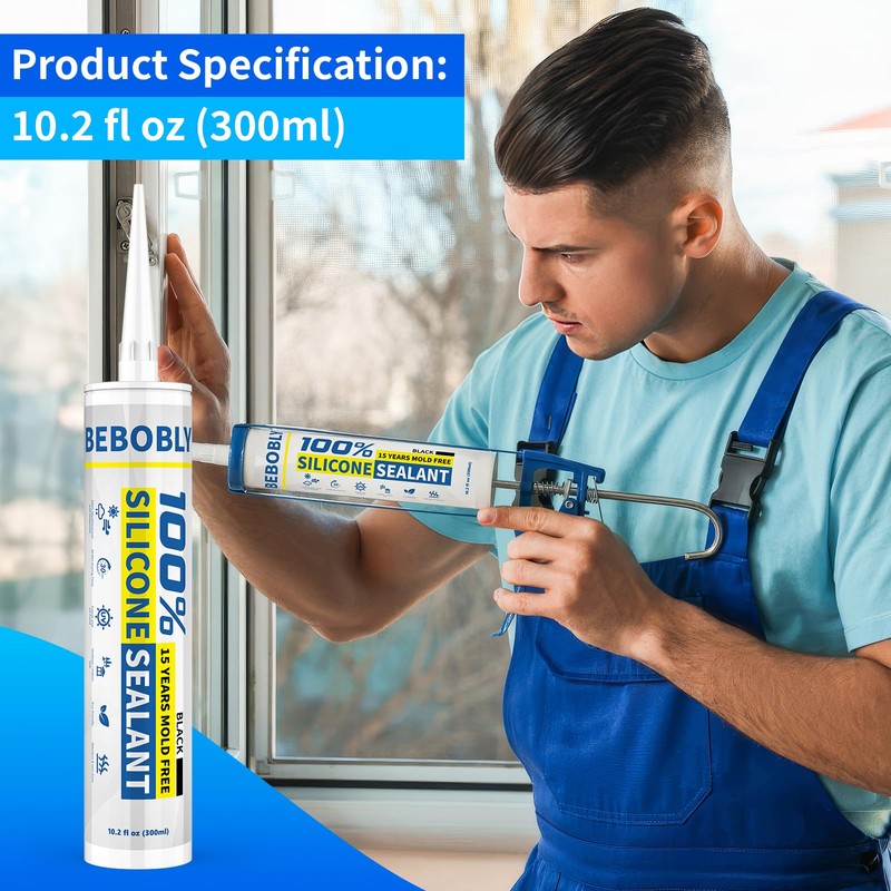 BEBOBLY Black Silicone Caulk & Sealant, 100% Waterproof Silicone Caulking,
