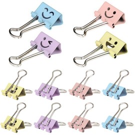 Double Clips, 1.0 inches (25 mm), 24 Pieces, 4 Colors, Small, Smiling Design, Metal Paper Clips, Document Organizer, Office Supplies, Office, Cute, Colorful (25mm-Macaron Color)