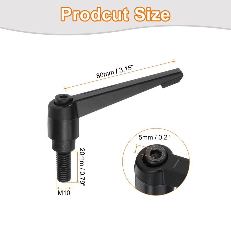 sourcing map M10 x 20mm Adjustable Knobs Handle Male Thread