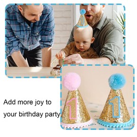 YESHUTIME 1st Birthday Hat Birthday Cone Hat Glitter Party Hat Handmade Headband Cone Hat for Child Toddler Boy
