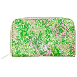 Lilly Pulitzer Leatherette Travel Wallet for Women, Passport Holder with ID Window, Card Slots and Interior Pockets, Lime Feeling Good