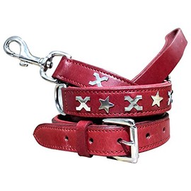 BRADLEY CROMPTON Genuine Leather Matching Pair Dog Collar and Lead Set M