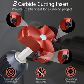 1 Inch PVC Pipe Reamer with Triple Blade, PVC Socket Saver Fitting Saver with 1/4-Inch Hex Shaft, Plastic Pipe Fitting Reamer Plumbing Tool for Sch.40 CPVC ABS Socket Hub,Fit Standard 1/2" Drills