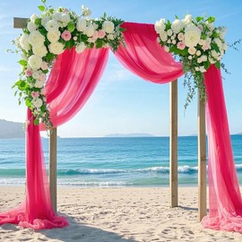 Wedding Arch Draping Fabric 2 Panels 6 Yards Hot Pink Chiffon Fabric Drapery Ceiling Drapes for Weddings Sheer Fabric for Draping Sheer Backdrop Curtain Fuchsia Tulle Scarf for Ceremony Party