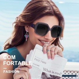 ViewJoy Oversized Sunglasses for Women Polarized 100% UV Protection Spring Hinges Jackie Ohh Big Square Frame Classic Trendy, Purple, Oversized