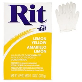 All Purpose Concentrated Rit Dye Powder Single Pack with Plastic Gloves for Clothing, Décor, and Crafts – Lemon Yellow