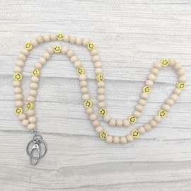 Lanyards for Id Badges for Women Cute, Teacher Lanyard With Id Holder Beaded Lanyards for Id Badges Keychain Lanyard Badge Lanyards for Women (Wood Gold Beads)