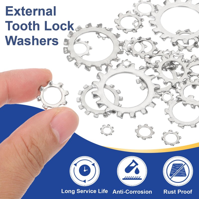 sourcing map 100 Pcs 304 Stainless Steel External Tooth Lock