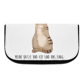Mr. & Mrs. Panda Sitting Cat Cosmetic Bag, White, Hand Drawn