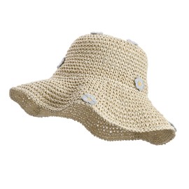 JJDreams Faltbar Sommer Strohhut mit Blumen Beige Eimer Hüte Fischerhut Faltbarer Knautschhut Outdoor Hut leicht Strandhut