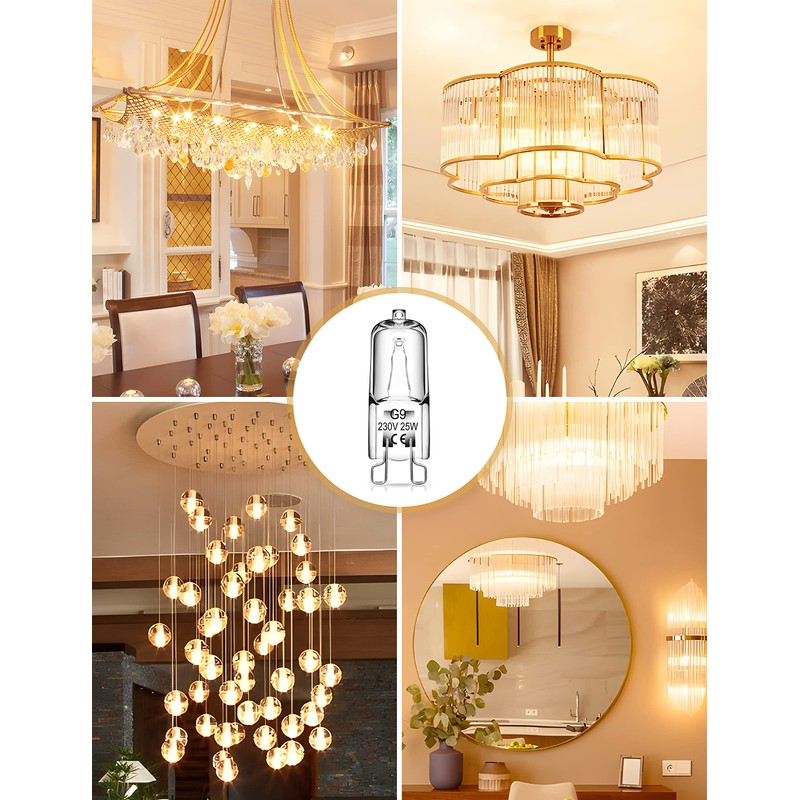 Fulighture G9 Halogen Bulbs, Clear Capsule Halogen Lamps Dimmable, 25W,