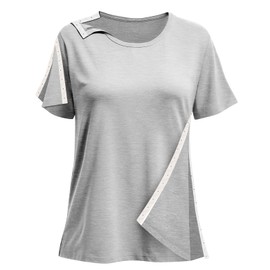 Post Shoulder Surgery Shirts for Women- Short Sleeve-Full Snap-Open Arm Shoulder Recovery Clothing Chemo Clothing (US, Alpha, Large, Regular, Regular, Grey(74))
