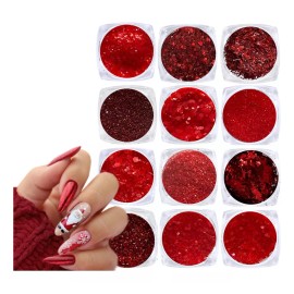 Decoracion Para Uñas Glitter Escarcha Flakes Color Vino Rojo