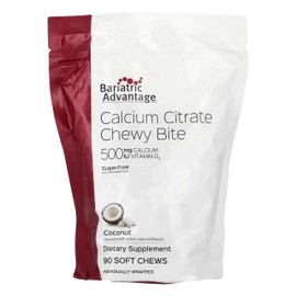 Bariatric Advantage Calcium Citrate Chewy Bites 500 mg - Highly Absorbable & Digestible - Vitamin D3 - Easily Chewable Calcium Supplement - Coconut Flavor - 90 Count