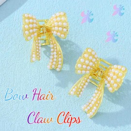 Unicra Bow Claw Clips Pearl Fancy Hair Clips Strong Hold Hair Claw Clip Hair Accessories for Women and Girls (Pack of 2) (Gold)