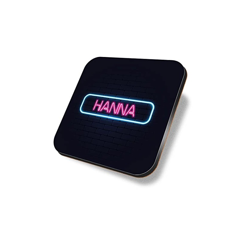 1 x Square Coaster - Neon Sign Design Hanna Name