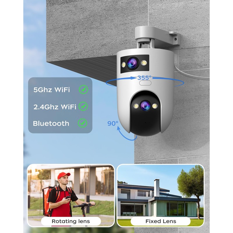 JOOAN Surveillance Camera, Outdoor, Dual Lens, 360° Omnidirectional Surveillance, Supports