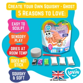Lovin Create Your Own Squishy Ghost - Air Dry Clay Kit with 6 Modelling Clay Sticks, Sponge Base, 1 Modelling Tool - Play Dough Arts and Crafts for Kids Age 3 Years Plus