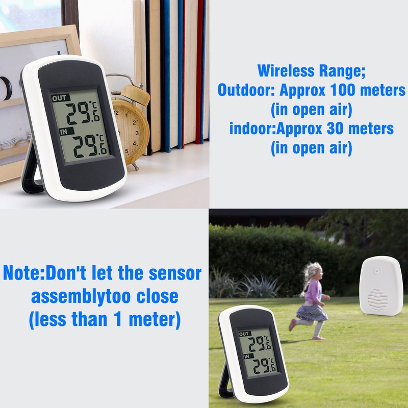 Ulable Digitales Funkthermometer für Innen- und Außentemperaturmessung, LCD, Umgebungstester
