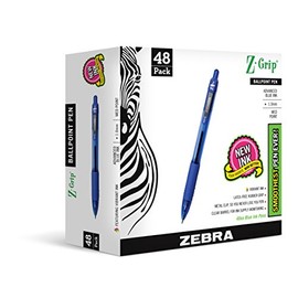 Zebra Pen Z-Grip Retractable Ballpoint Pen, Medium Point, 1.0mm, Blue Ink, 48-Count