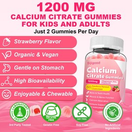 2 Pack Calcium Citrate Gummies 1200mg, Calcium Supplement for Women & Men, High Absorption Calcium Supplement with Vitamin D3, Magnesium & Zinc for Muscle, Bone & Immune Support, Strawberry Flavor