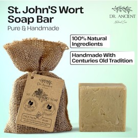 Dr.Ancient Kantaron St. John’s Wort Soap Bar, Organic Soap Bars Handcrafted the Traditional Way, Natural Chemical-Free, Vegan, Used for Face Wash, Body Wash, Hand Cleansing and Skin Care